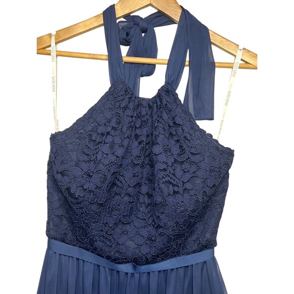 David's Bridal Brides Maid Navy Halter Neck Lace & Chiffon Dress - Size 6 Prom - Picture 3 of 16